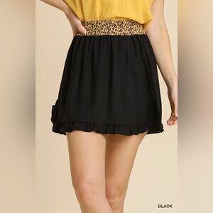 Umgee Linen Blend Animal Print Elastic Waist Ruffle Hem Skirt